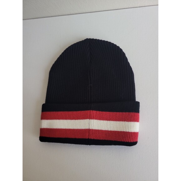 New Evereve Black Stripes Ribbed Knit Beanie - Picture 2 of 4